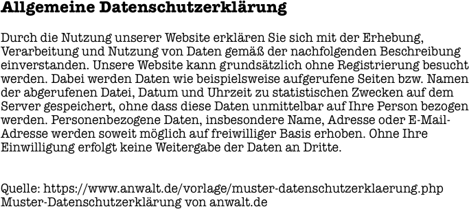 Allgemeine Datenschutzerklärung